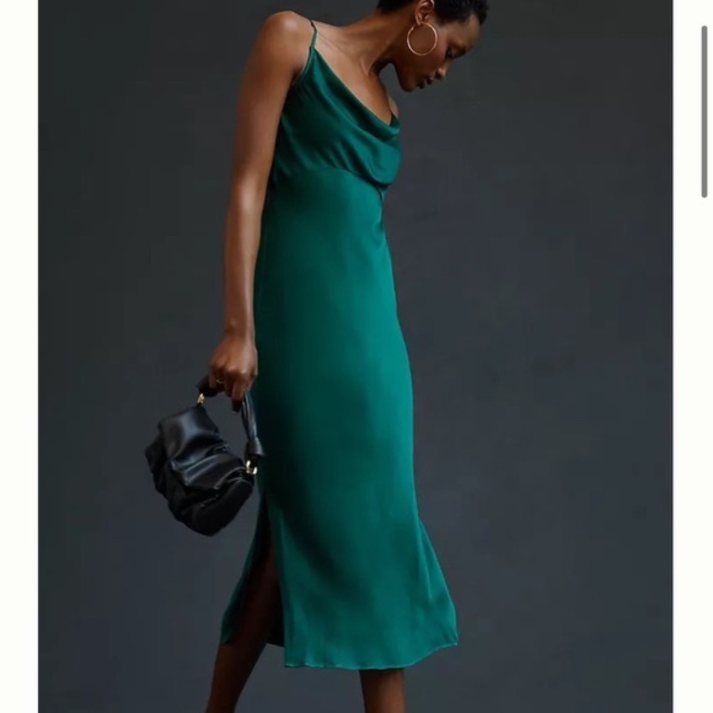 *NWT* ANTHROPOLOGIE SILKY SATIN SLIP DRESS TURQUOISE (BLUE/GREEN) MIDI LENGTH